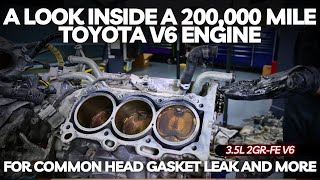 הצצה למנוע טויוטה V6 באורך 200,000 מייל כדי למצוא דליפת אטם ראש נפוצה