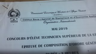 Épreuve complète du concours d'entrée à l'ISSEA 2019. Technicien Supérieur au Cameroun.
