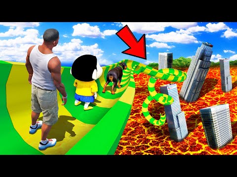 SHINCHAN AND FRANKLIN TRIED THE IMPOSSIBLE GIANT LAVA WATER SLIDE CHALLENGE  IN GTA 5