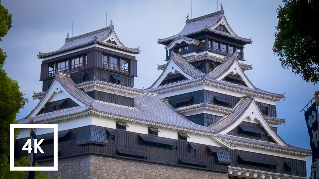 Immersive street-level walking tour through Kumamoto Castle, Japan, showcasing authentic urban landscapes, local architecture, and the vibrant atmosphere of the city's neighborhoods
