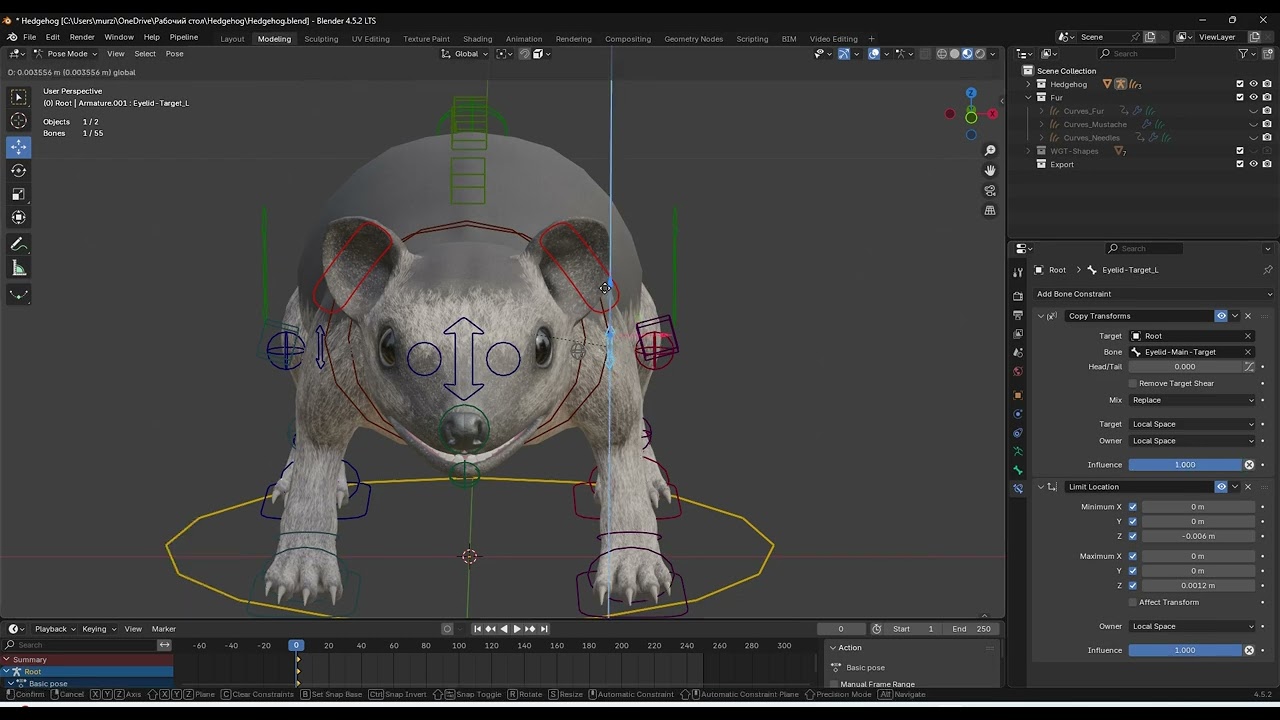 Realistisch animierter Igel 3D Modell