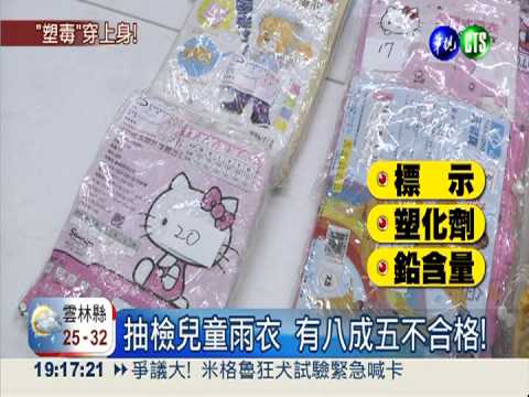 抽檢市售兒童雨衣 僅1成5合格!