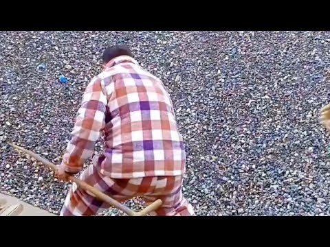 Barge unloading pebbles, completed version, empty barge - Relaxing video