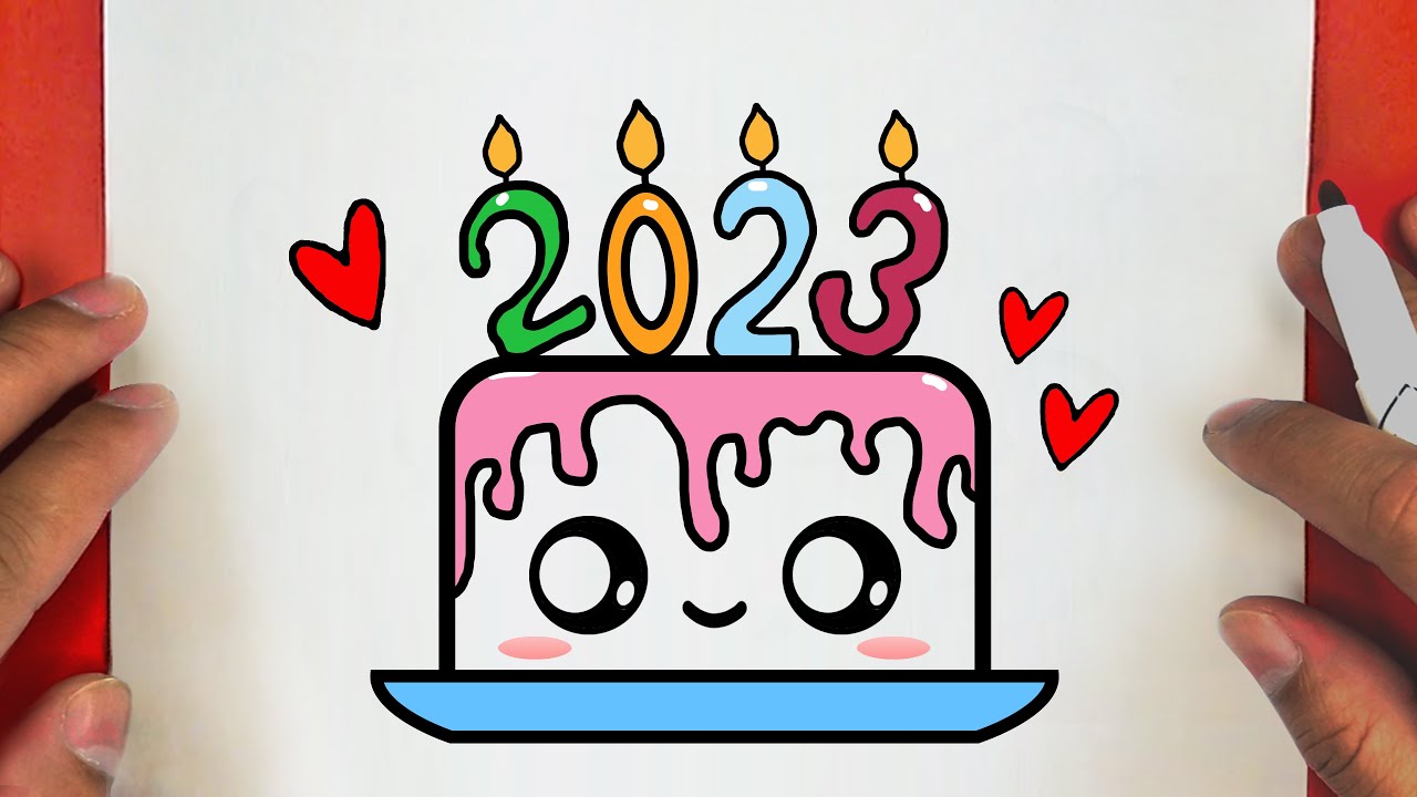 CÓMO DIBUJAR UN LINDO PASTEL DE AÑO NUEVO 2023, PASO A PASO, JACK Dibujos