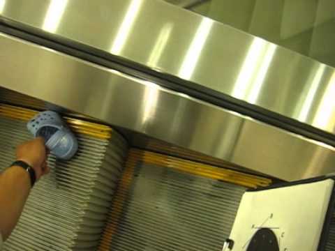 Testing with Crocs on an escalator