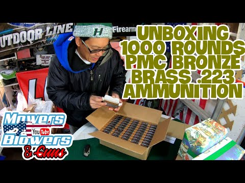 UNBOXING A CASE OF 1000 ROUNDS OF PMC BRONZE .223 55GR BRASS AMMO AMMUNITION FROM A SNOWBLOWER TRADE