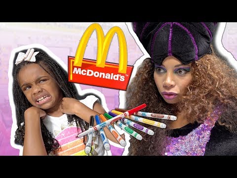 Toy School 3 Marker Challenge! McDonald's Food with Toy Teacher Maleficent