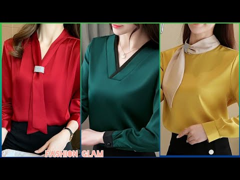 Women's Office Wear Button Up Long Cuff Sleeves Satin/Silk Formal Blouse Shirts And Top Styles
