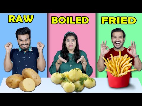 Raw Vs Boiled Vs Fried Food Challenge | Food Challenge (Hungry Birds)