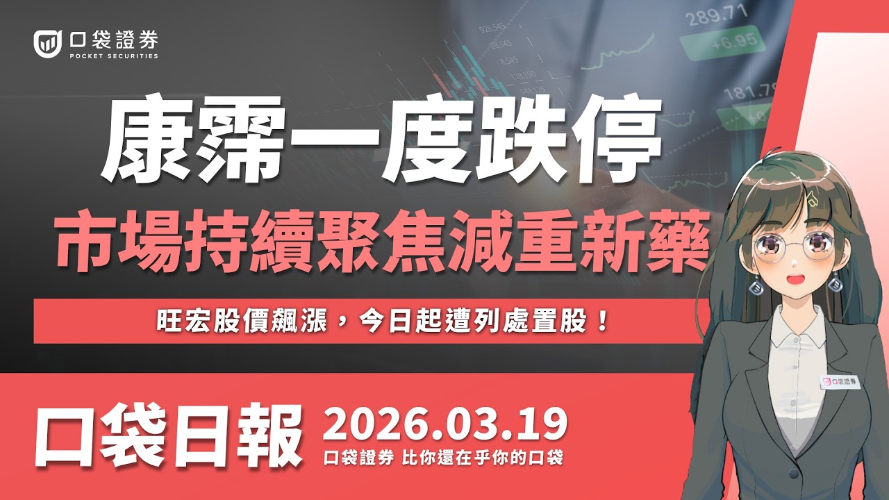 【口袋日報】旺宏股價飆漲,今日起遭列處置股!康霈一度跌停,市場持續聚焦減重新藥!2026.03.19