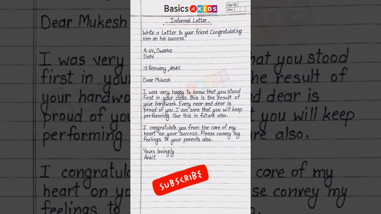 Informal letter | Write a letter to your friend congratulating him on his success | Letter #3 #short