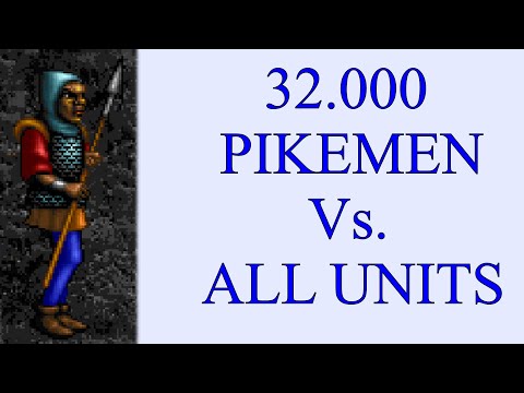32.000 Pikemen Vs. Knight, Barbarian, Sorceress & Warlock units - Heroes of Might and Magic I