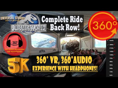 Jurassic World Ride Back Row Immersive 360 VR - Universal Studios Hollywood [5K 360° | 360° Audio]