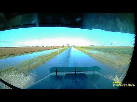 Flood water cross the road at Cecil plain and toowoomba road. dash cam