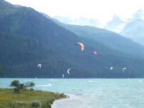 Kiteboarding on Lake Silvaplana near St. Moritz, Switzerland