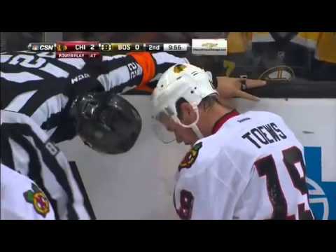 Dennis Seidenberg hit from behind on Blackhawks Jonathan Toews