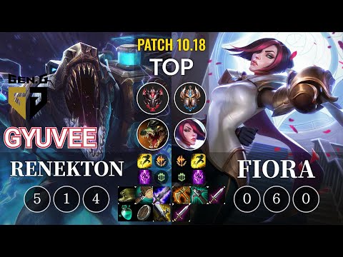 GEN gyuvee Renekton vs Fiora Top - KR Patch 10.18