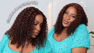 YOU NEED THIS WIG! Completely Glueless 7x5 Jerry Curly Reddish Brown Wig from Sunber Hair