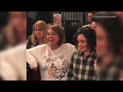 Roseanne Barr & Sara Gilbert watch playback BTS at Roseanne