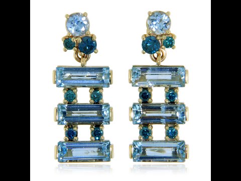 Cercei Aur 14 k Acvamarine Diamante Albastre Naturale - Lux si Feminitate