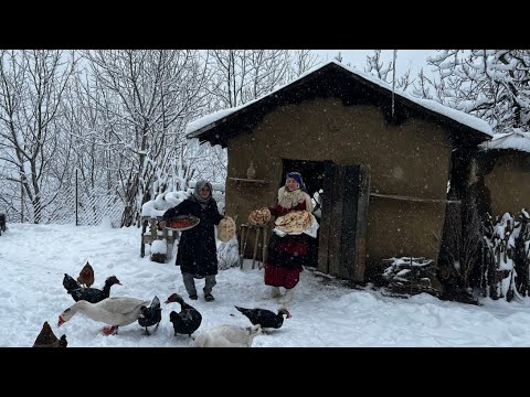 Busy Snowy Day in the Village Garden | Winter Rural Life