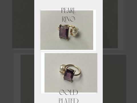 Freshwater pearl glass stone ring - handmade gold ring