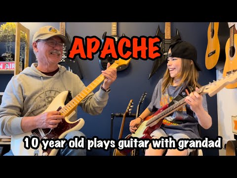 10 year old Guitar Olly playing APACHE with grandad - having fun - duet