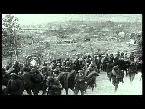 Italian soldiers advance and Luigi Cadorna with other officers is greeted by peop...HD Stock Footage