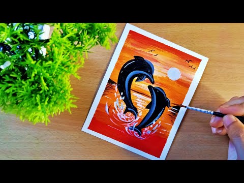 Dolphin acrylic painting || Easy acrylic painting || mini Acrylic painting || sunset painting