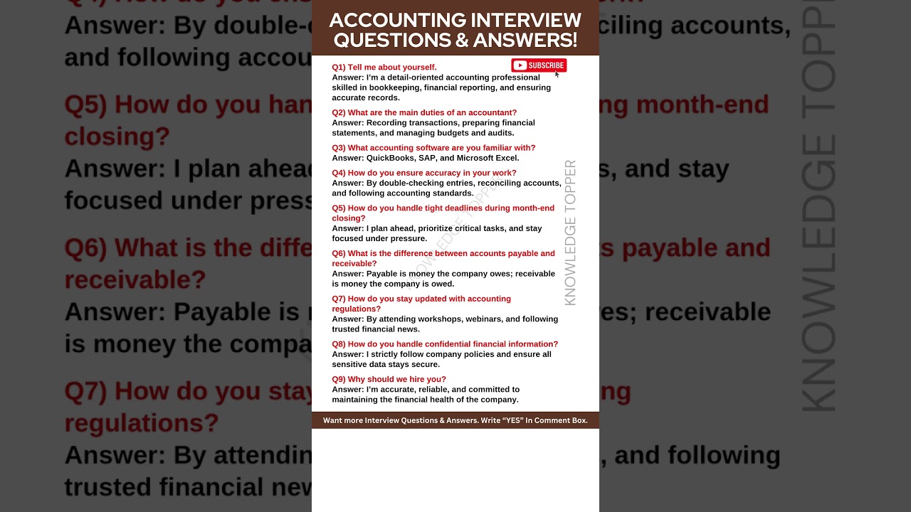 Accounting Interview Questions and Answers | Accountant Interview Questions