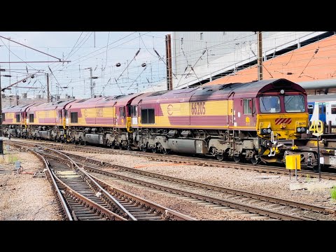 EWS 66092+EURO Cargo Rail 66073+66032+66205 At Doncaster From Dollands Moor To Scunthorpe Redbourn