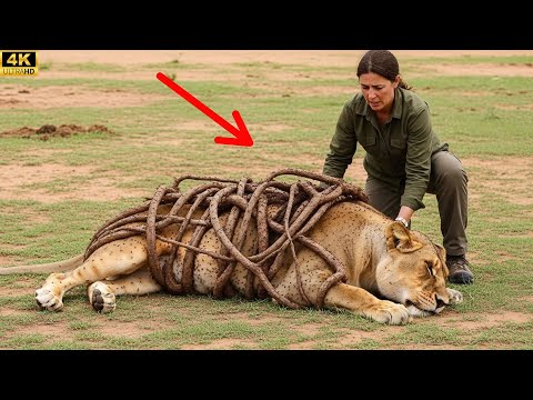 Rescue Lion Trapped In A Deadly Snare As A Woman Steps In