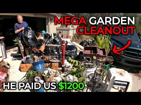 I got paid $1200 to do a HUGE Garden Cleanout | Junk Removal Day in the life