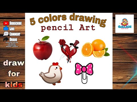 "5 Colors Drawing ✏️ Easy Pencil Art for Kids | Fun & Creative Drawing Ideas 🎨"#apple#heart 