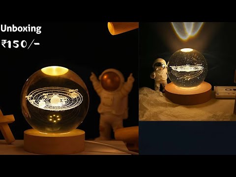 New 3D Space Galaxy Planet Crystal Ball Night Light Ball with Wooden Base Night Lamp