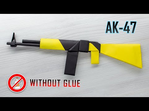 Paper AK-47 WITHOUT GLUE - How to make origami AK-47 without glue