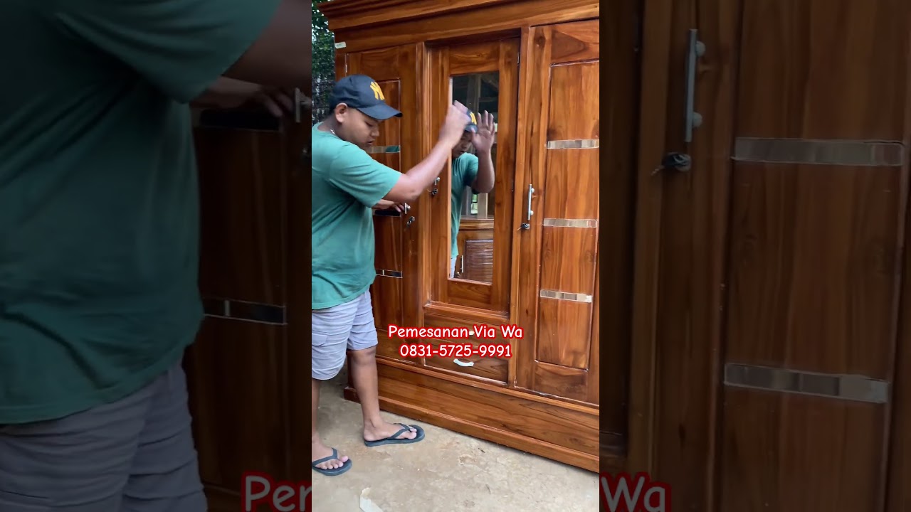 3-door wardrobe, price 2 million, full teak #teakfurniture #woodworking #indonesianfurniture #fur...