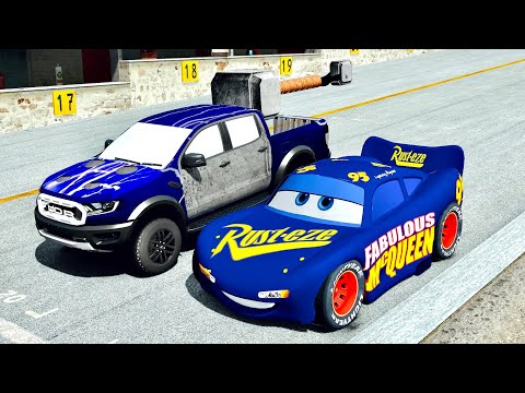 Fabulous Lightning McQueen vs Thor Ford Raptor Avengers - Drag Race 10 KM