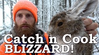 Catch n Cook HARE & GROUSE! | IN A SNOW BLIZZARD!!! | Far NORTH CANADA