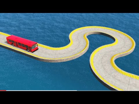 Impossible C Shape Bridge Crossing Cars Vs Deep Water - BeamNG.Drive