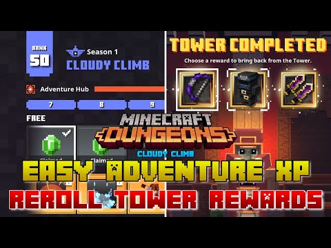 Easy Adventure XP to Max Rank & Free Reroll Tower Rewards, Minecraft Dungeons