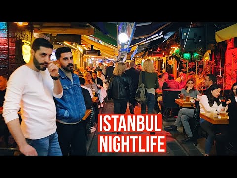 4K 🇹🇷 Walking Istanbul - Nightlife. Nevizade Street. Bars, taverns, pubs. Istiklal Avenue