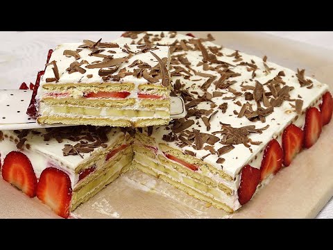 Cake WITHOUT baking in a few minutes! Strawberry + banana! Delicious recipe!