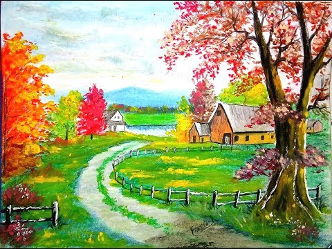 Oil pastel Drawing/Easy Oil pastel drawing for beginner/How to draw Village scenery with oil Pastel Video