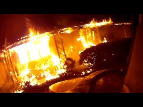 Wichita Engine Company 15 first due at SFD with heavy fire showing-Firecam helmet cam