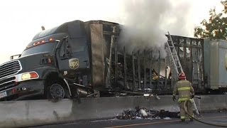 semi truck UPS crash burned fire
