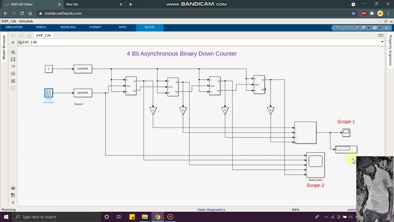 11.Implementing 4 Bit Asynchronous Binary Down Counter using Simulink.