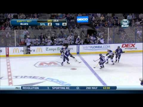 Jay Bouwmeester saves empty net goal St. Louis Blues vs Tampa Bay Lightning 11/2/13 NHL Hockey.
