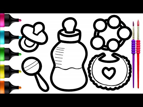 Let's Draw Rattles and a Baby Bottle! Fun Painting and Coloring for Kids and Toddlers