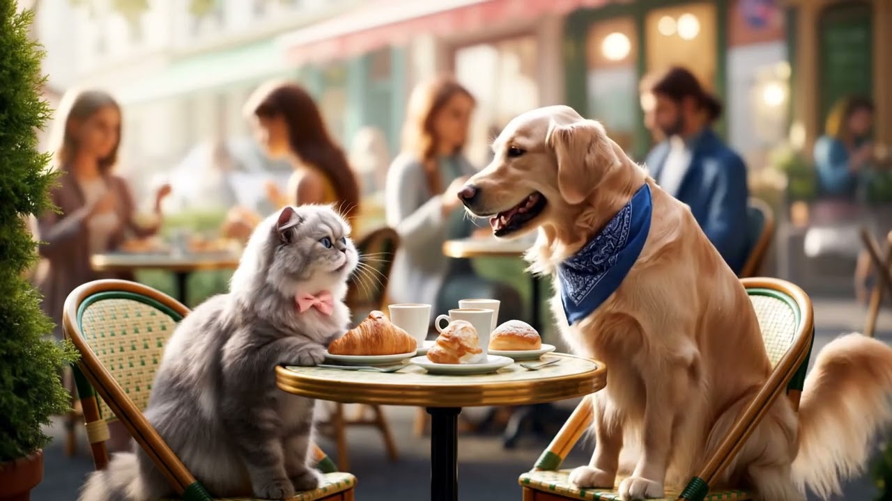 Veo 3 cat and dog having brunch - YouTube